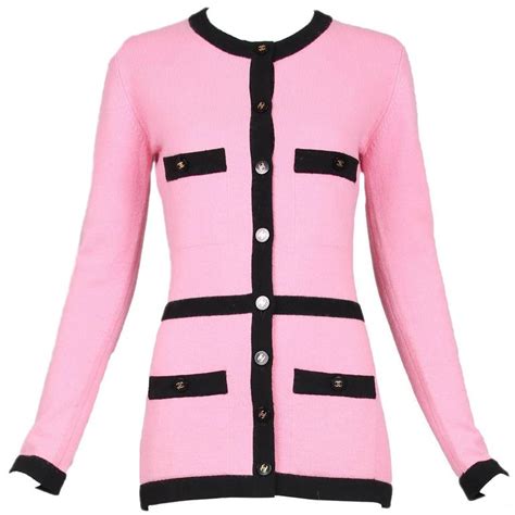 pink button down chanel cardigan|chanel leather cardigan.